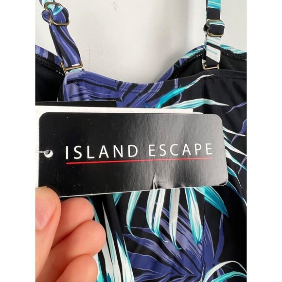 Island Escape Black Blue Tropical Floral Tankini Top 6 - Picture 5 of 5